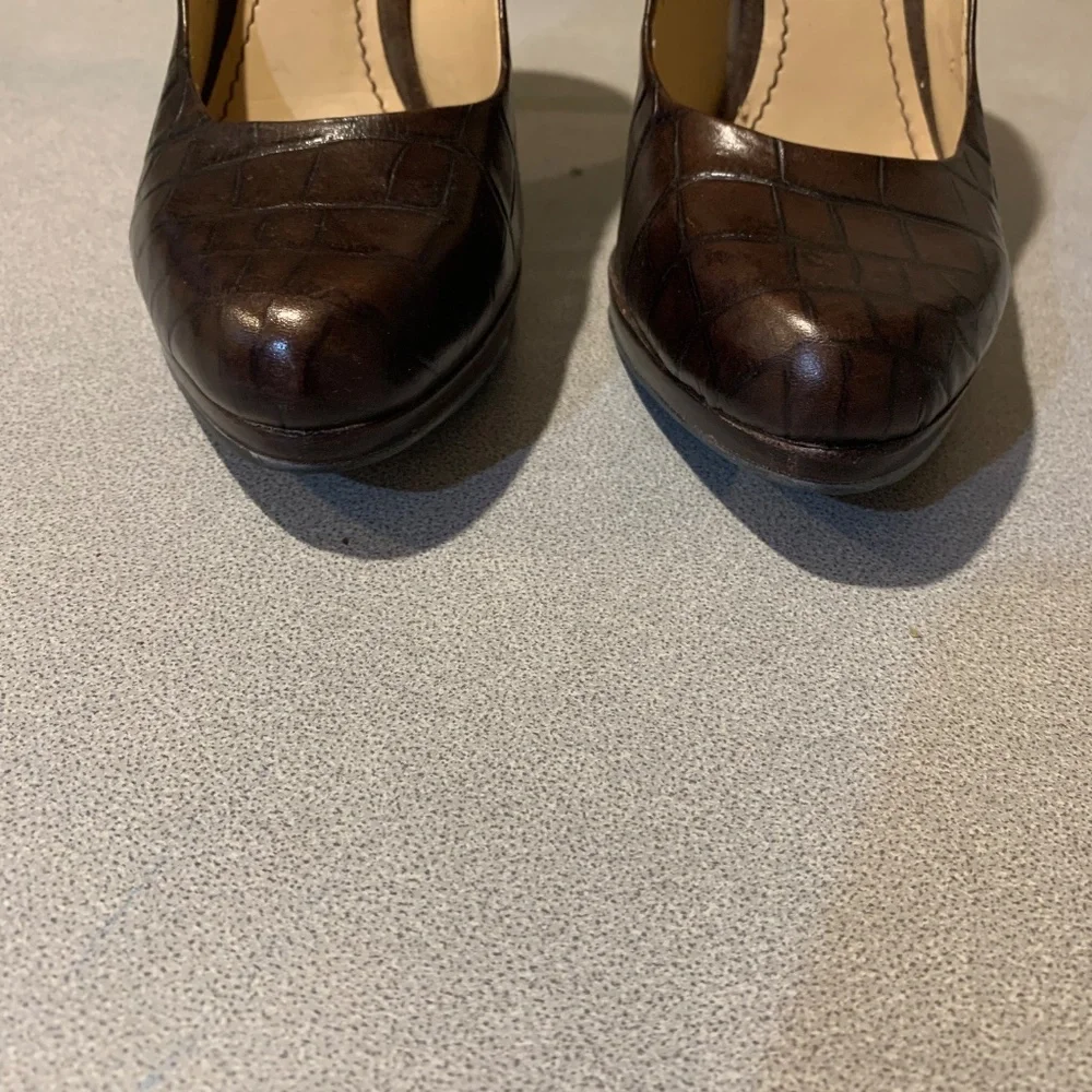 Nine West Brown Croc Print Leather Platform Pumps sz 8.5 M